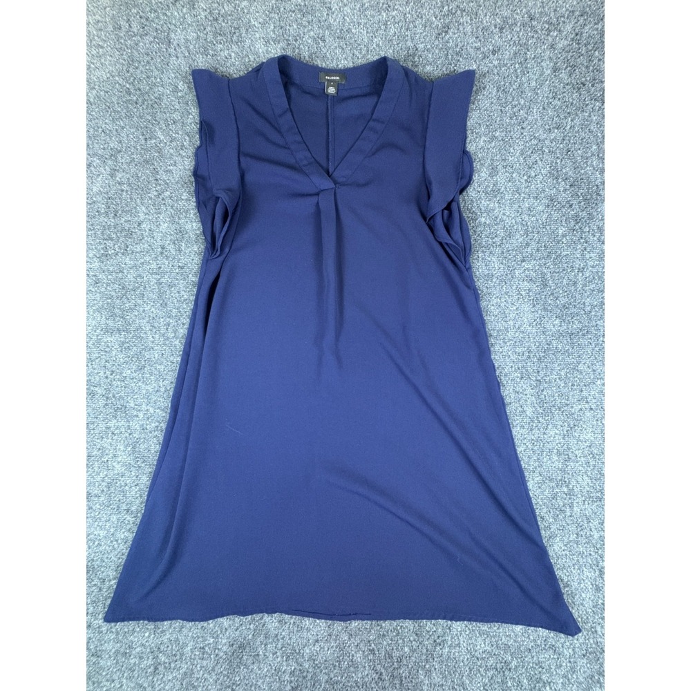 Halogen Shift Dress Womens‎ Small Navy Blue V Neck Flutter Sleeve Pleated Front